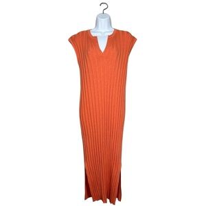 Rails Women Ashley Ribbed Midi Dress Size S Preppy Cotton Blend Pull on In Coral